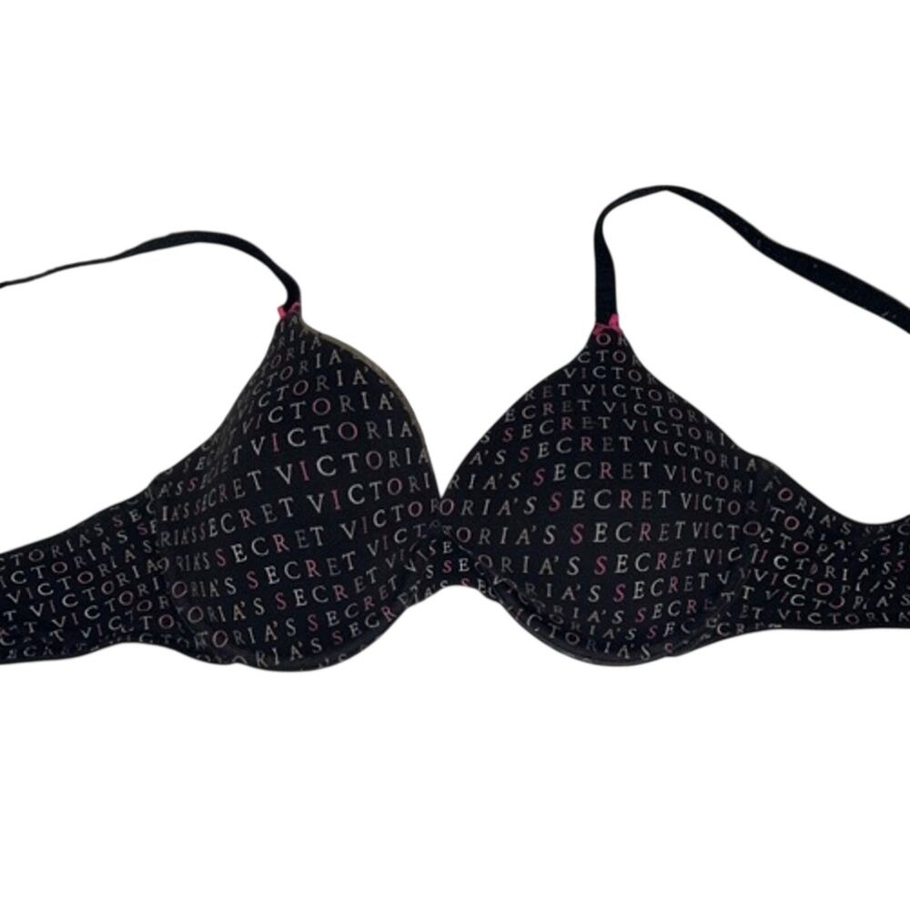 Lined perfect coverage Victoria’s Secret bra size 36B black pink lettering vs